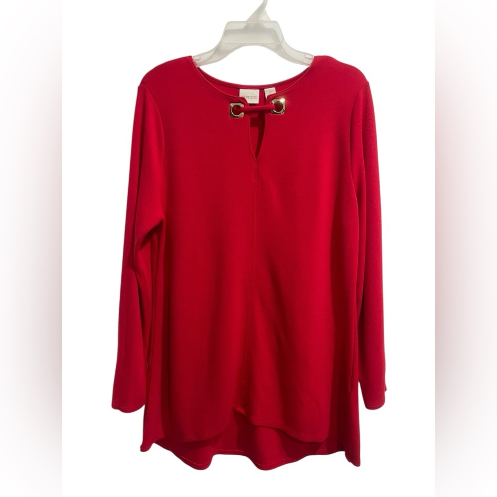 Chico's  Red Long Sleeve Tunic Top Size 12